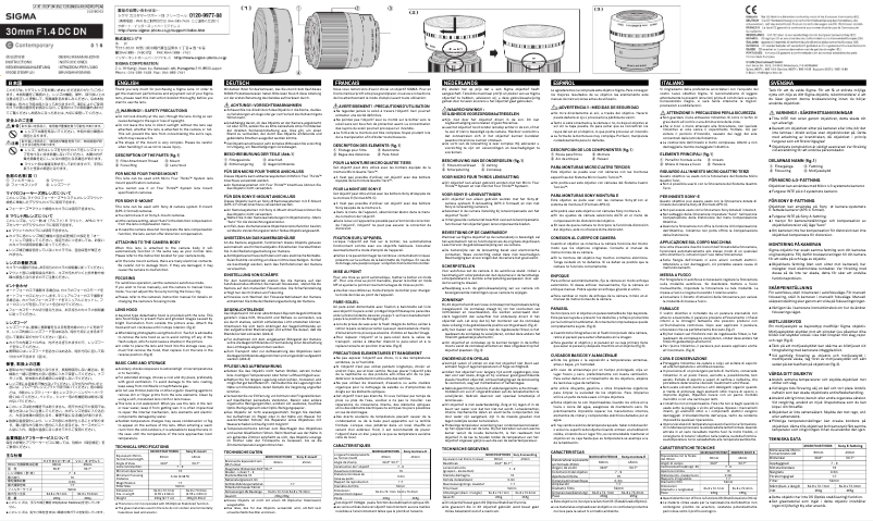 Page 1 de la notice Manuel utilisateur Sigma Contemporary 30mm F1.4 DC DN