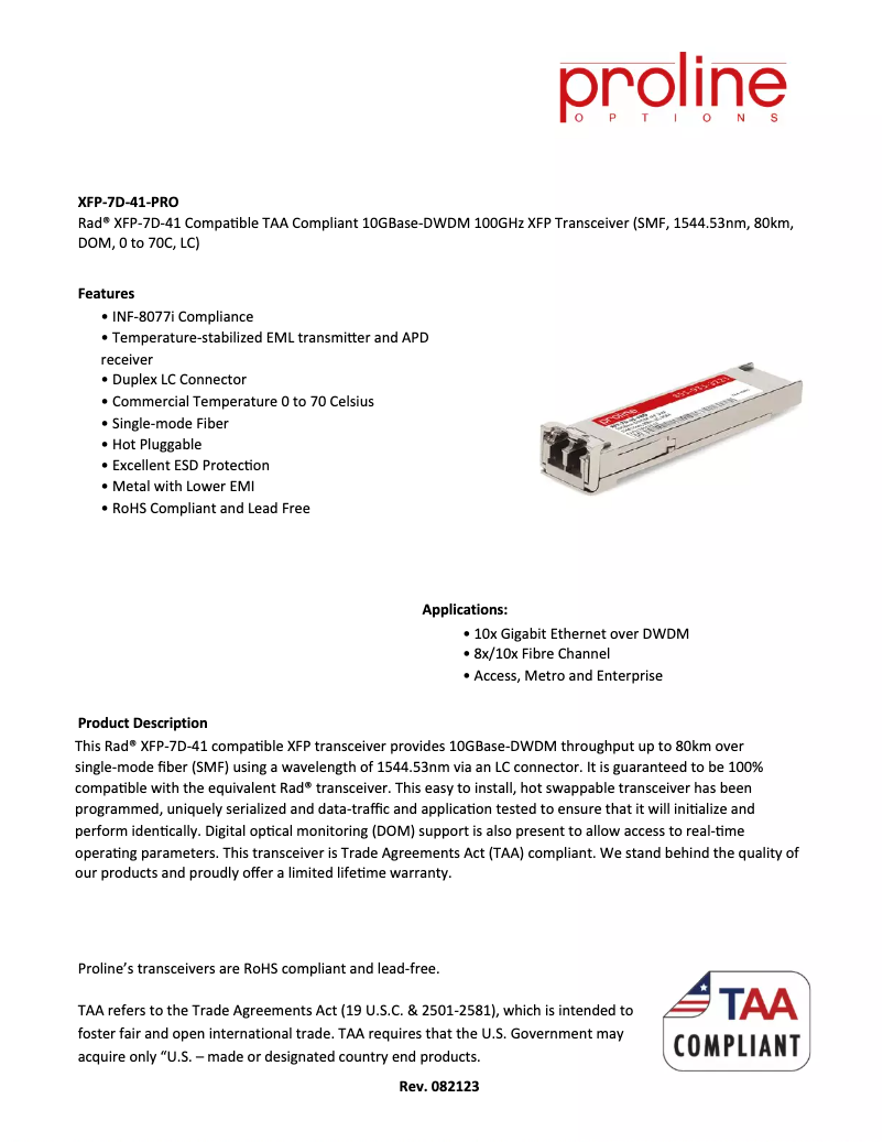 Page 1 de la notice Manuel utilisateur Proline XFP-7D-41-PRO