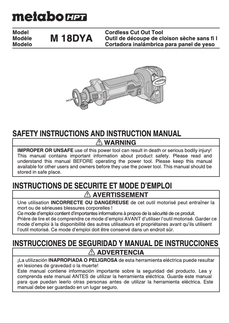 Page 1 de la notice Manuel utilisateur HiKOKI M18DYA