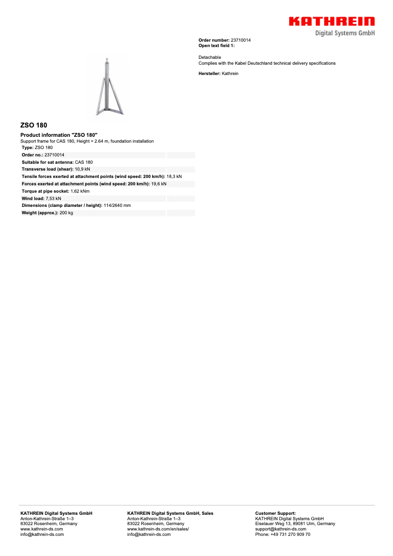 Page 1 de la notice Manuel utilisateur Kathrein ZSO 180