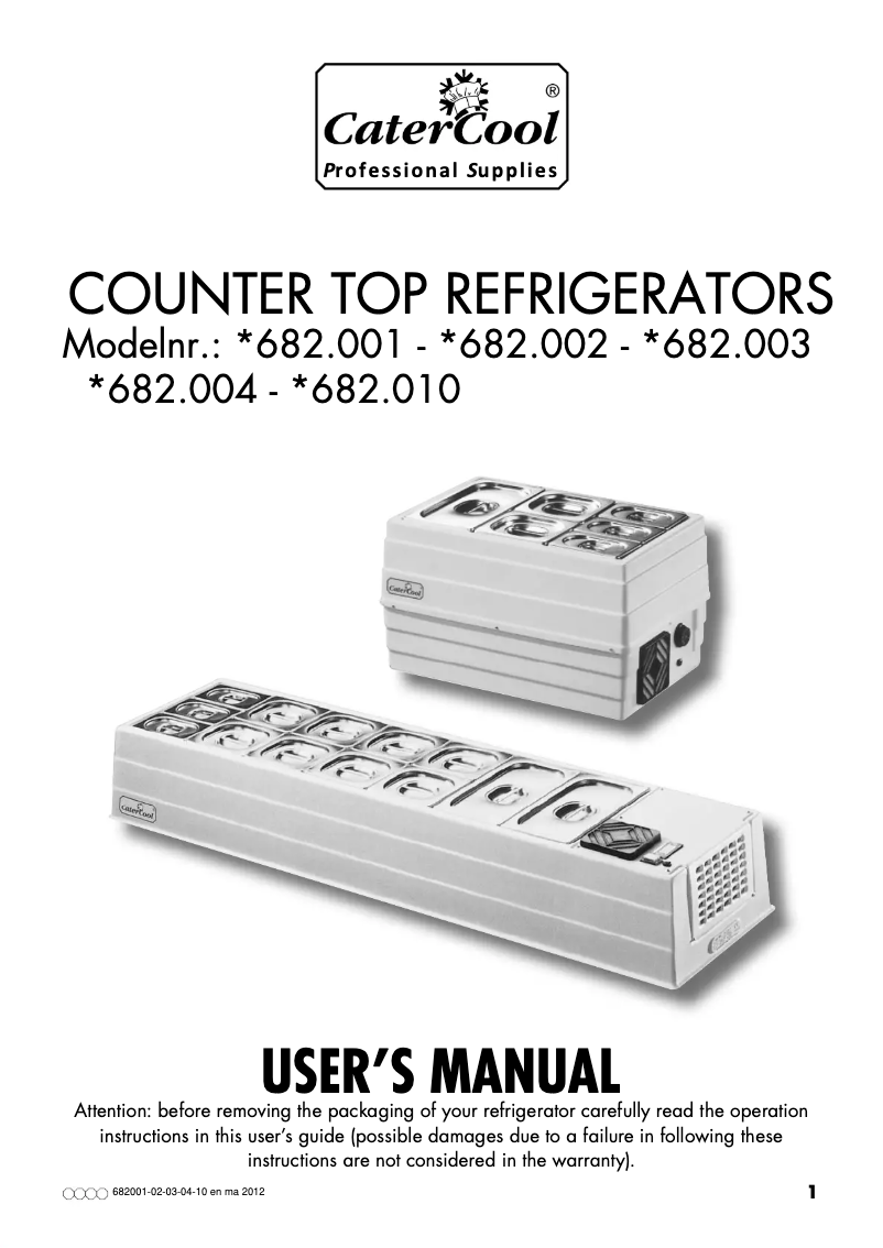 Page 1 de la notice Manuel utilisateur CaterCool 682004