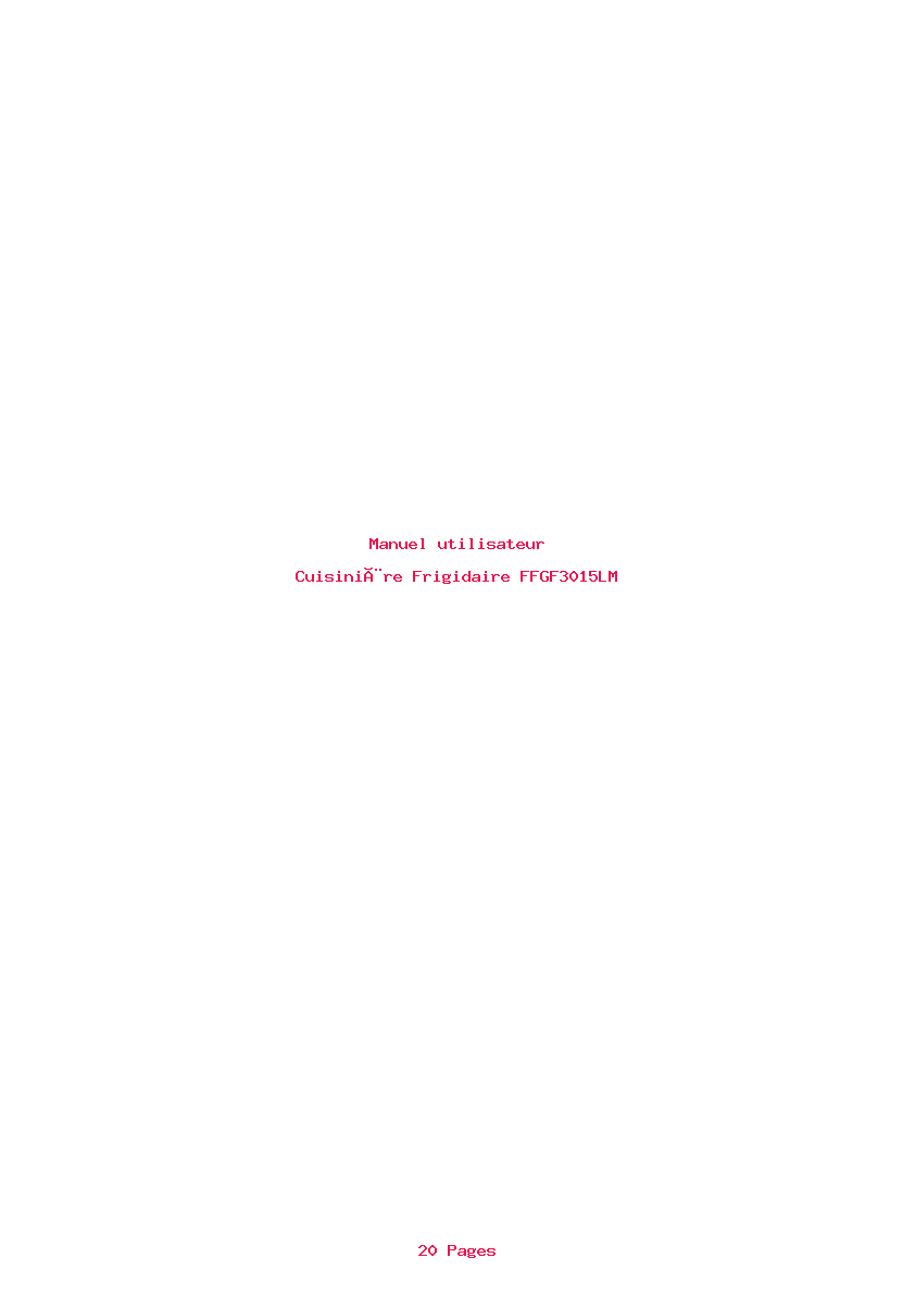 Page 1 de la notice Manuel utilisateur Frigidaire FFGF3015LM