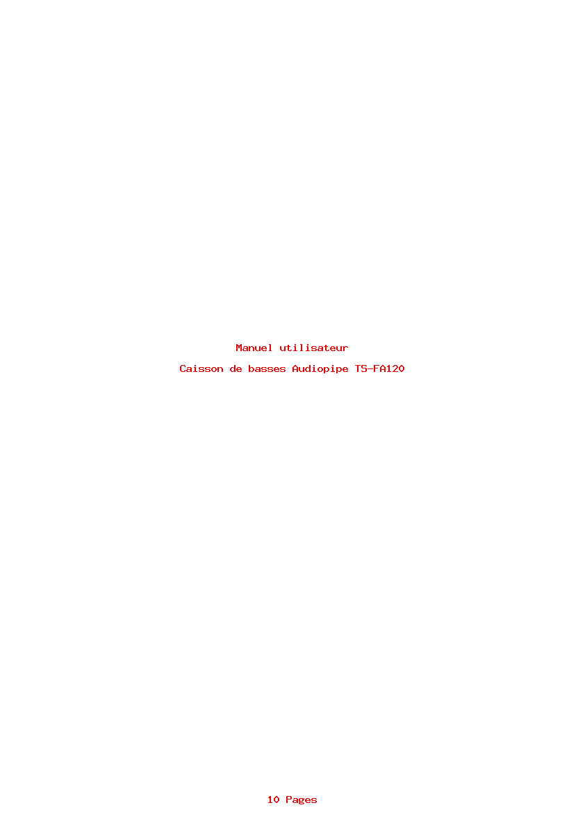 Page 1 de la notice Manuel utilisateur Audiopipe TS-FA120