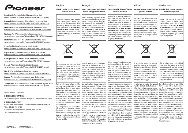 Página 1 del manual Guía de inicio rápido Pioneer RD-HWK200