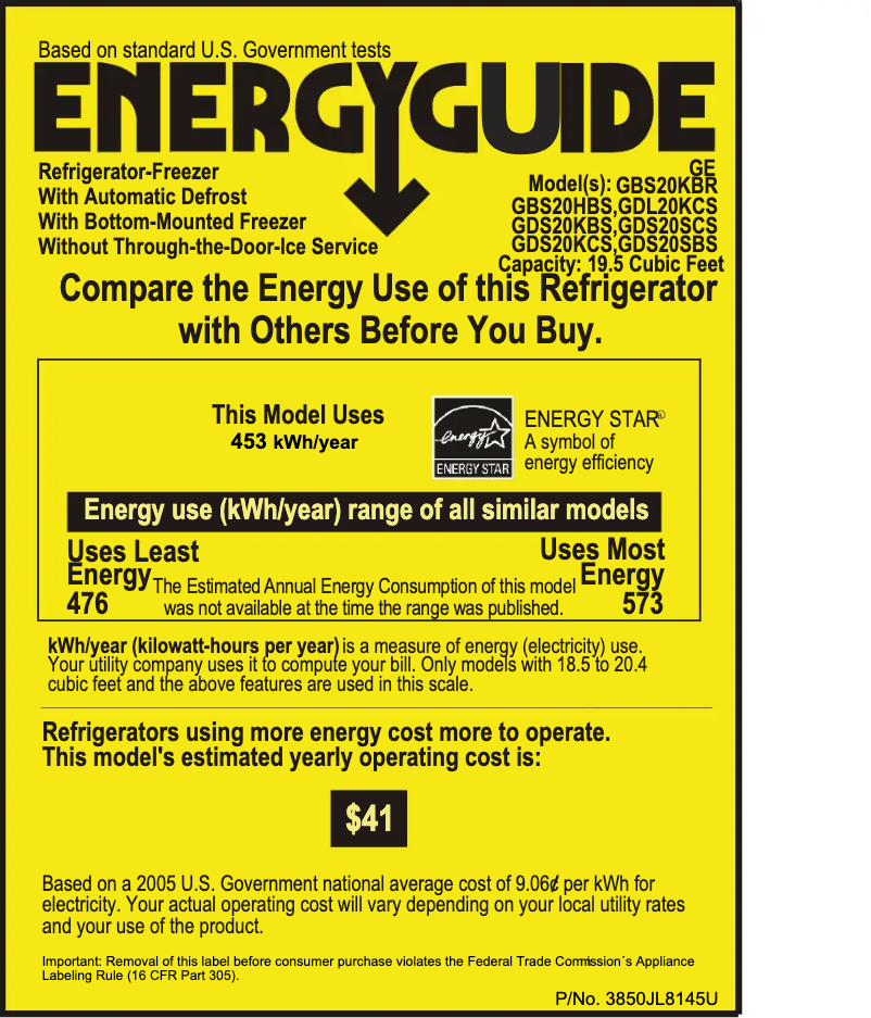 Página 1 del manual Etiqueta energética GE GDS20KBSCC