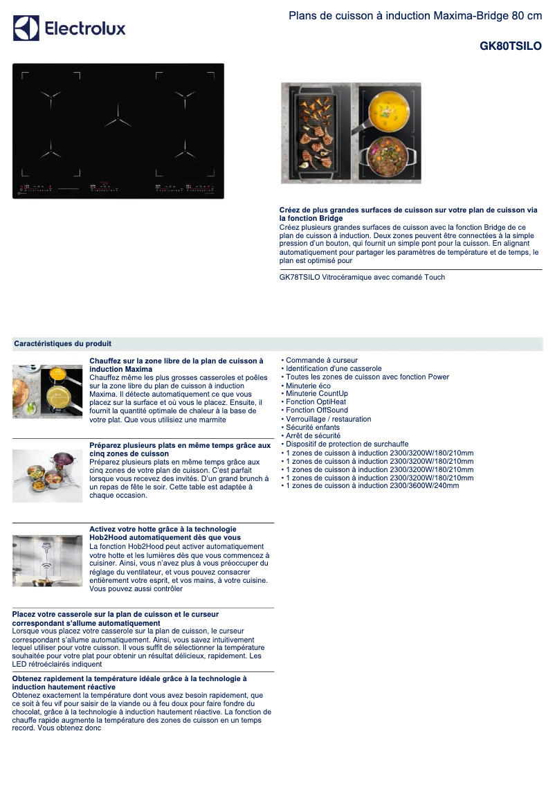 Page 1 de la notice Fiche technique Electrolux GK80TSILO
