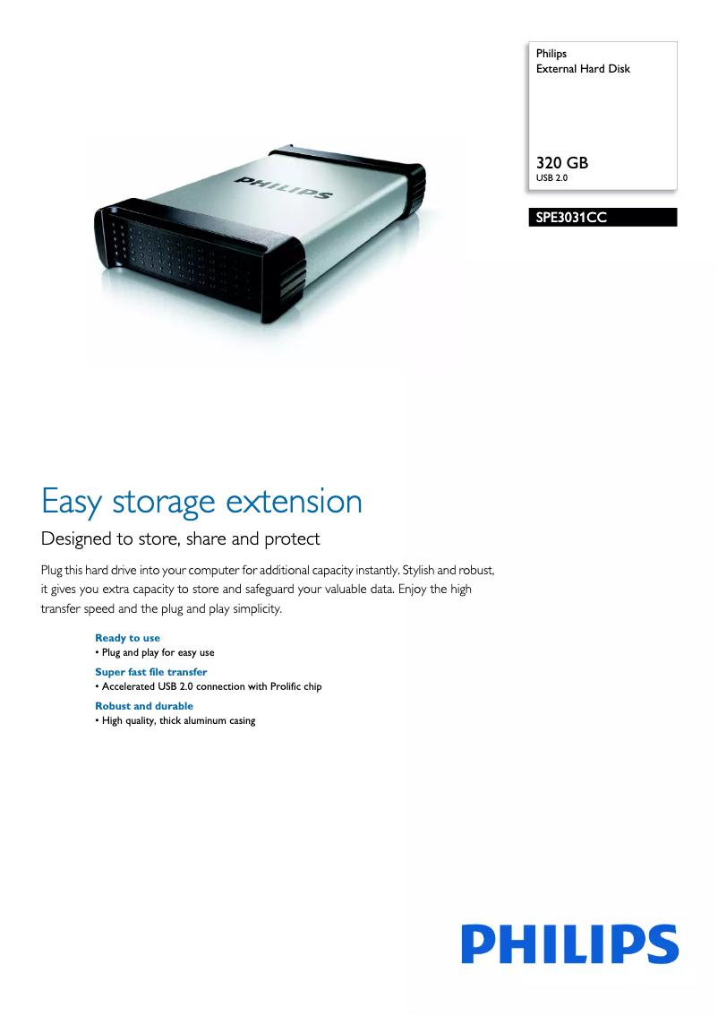Page 1 de la notice Brochure Philips SPE3031CC