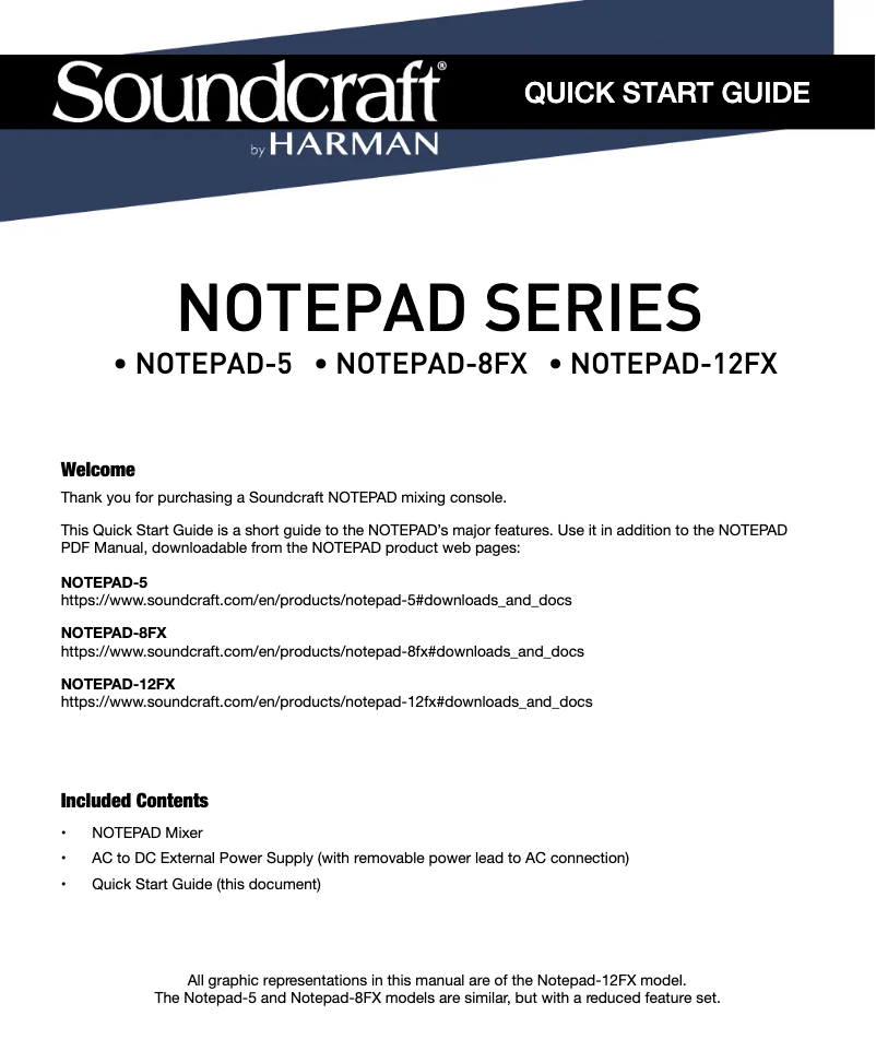 Page 1 de la notice Guide de démarrage rapide Soundcraft Notepad-5