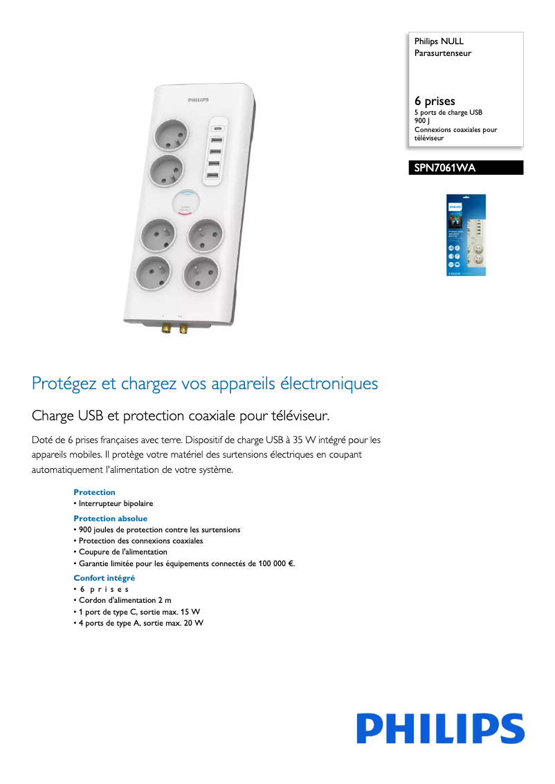 Page 1 of the manual Technical Sheet Philips SPN7061WA