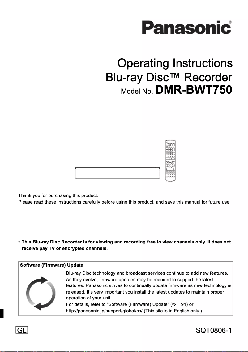 Page 1 de la notice Manuel utilisateur Panasonic DMR-BWT750