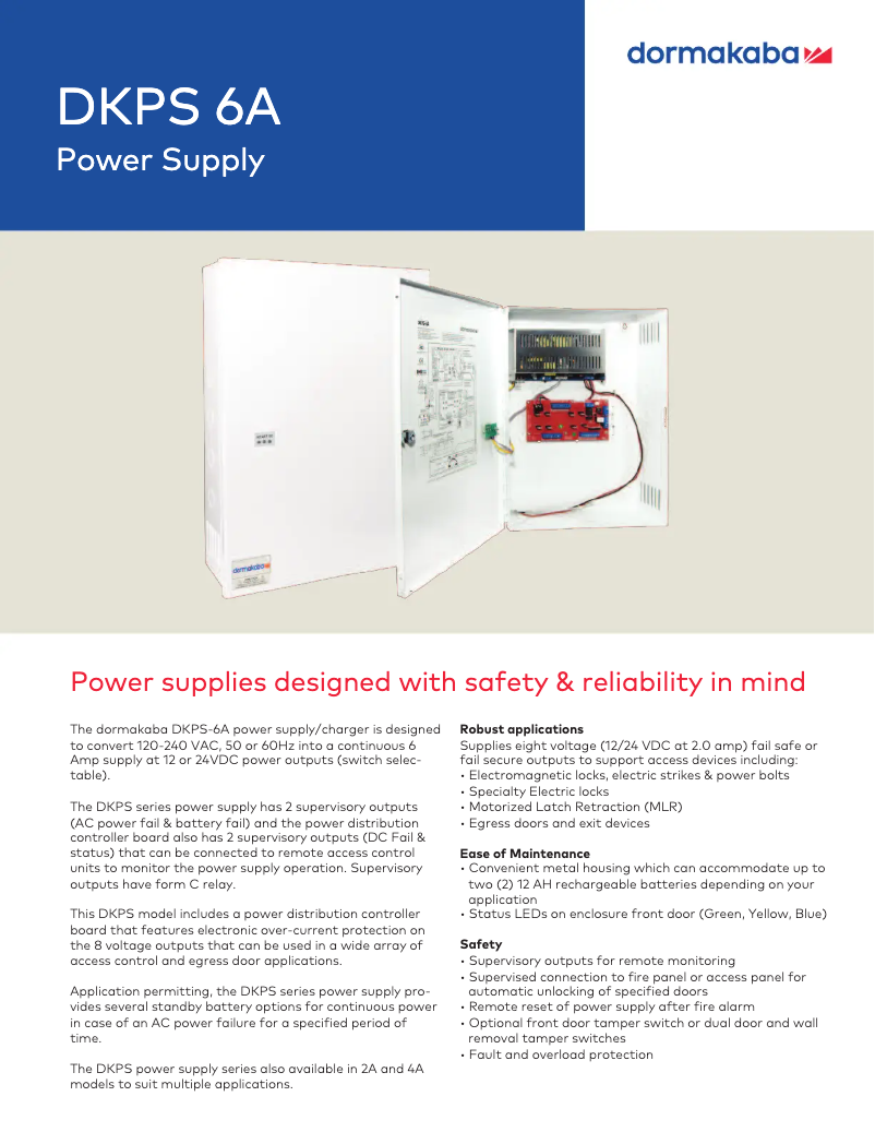 Page 1 of the manual Technical Sheet Dormakaba DKPS-6A