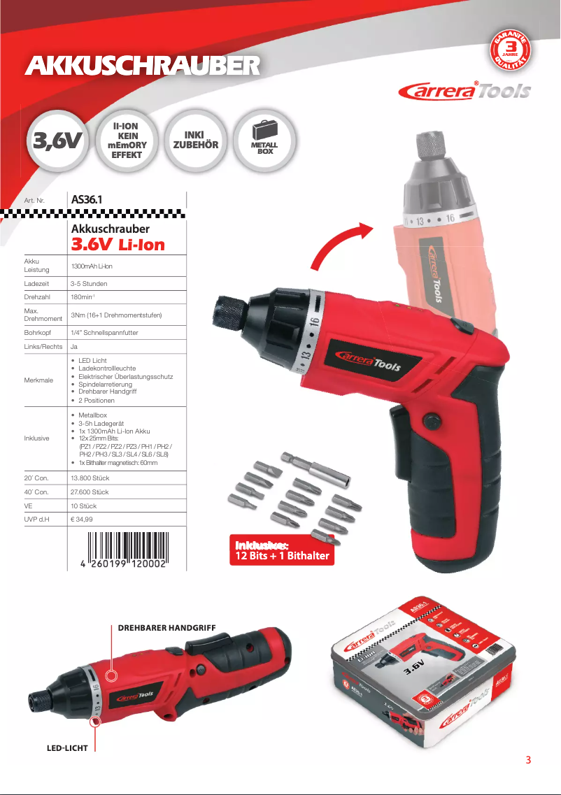 Page 1 of the manual User Manual Carrera AS36.1