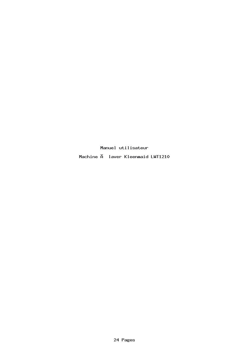 Page 1 de la notice Manuel utilisateur Kleenmaid LWT1210