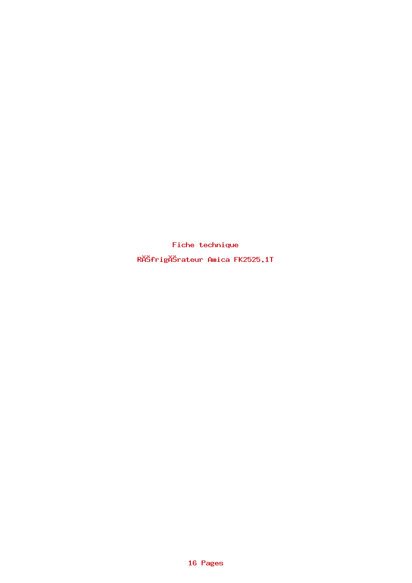 Page 1 de la notice Fiche technique Amica FK2525.1T
