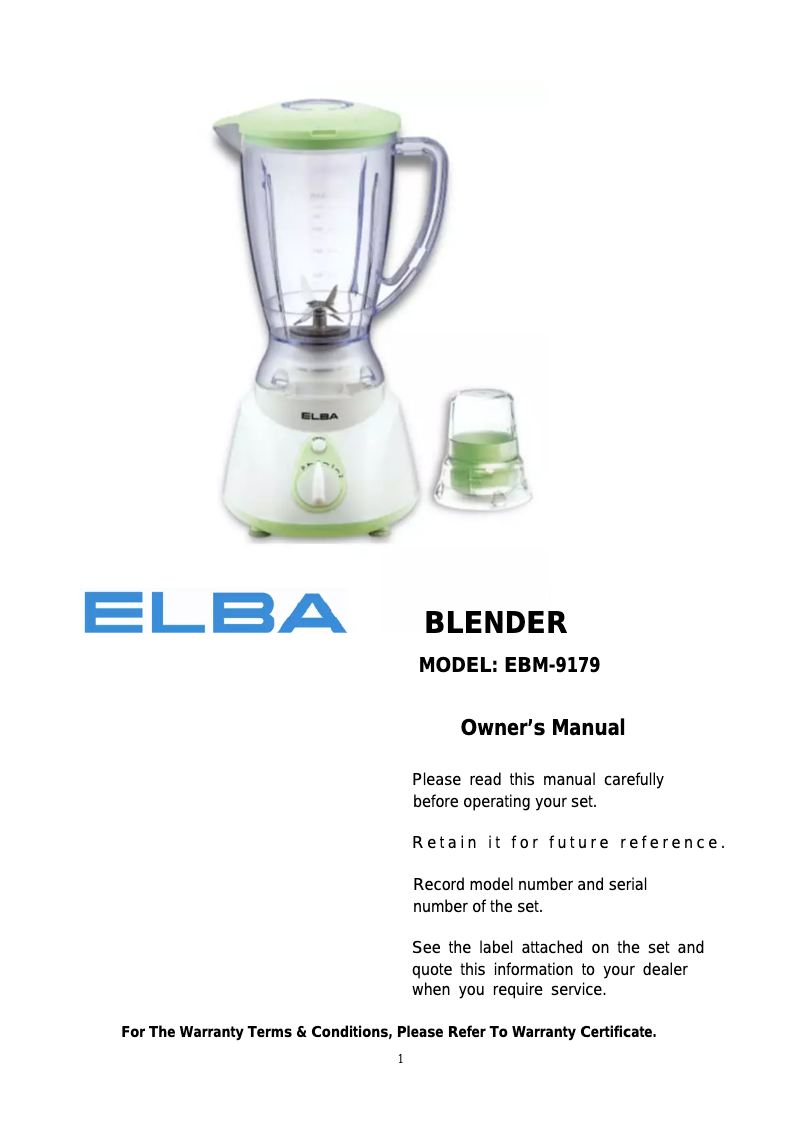 Page 1 de la notice Manuel utilisateur Elba EBM-9179