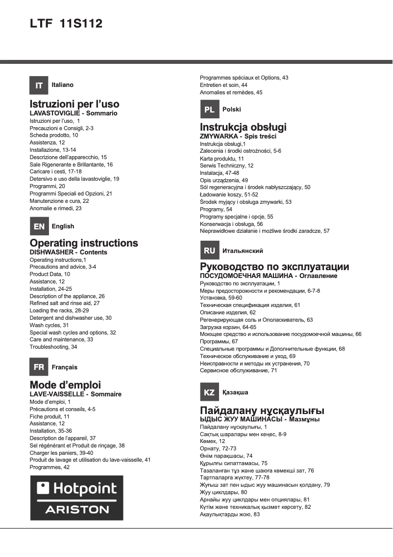 Page 1 de la notice Manuel utilisateur Hotpoint LTF 11S112 L EU