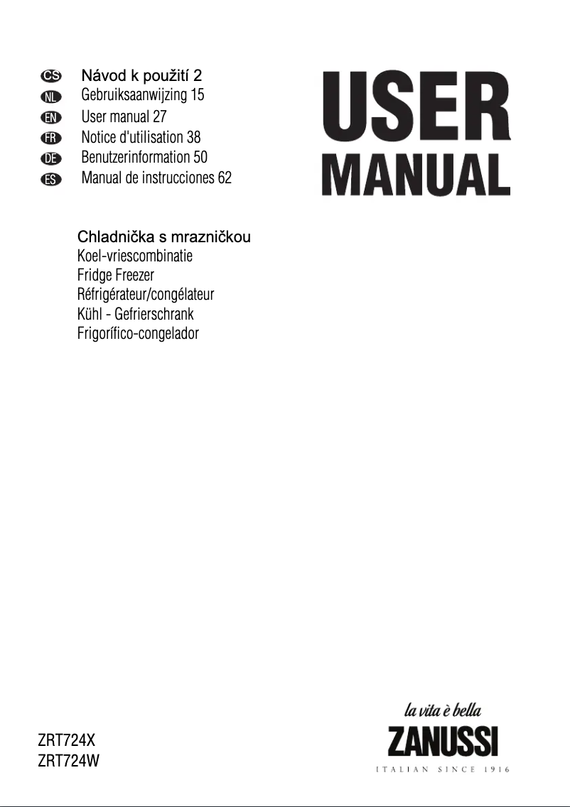 Page 1 de la notice Manuel utilisateur Zanussi ZRT 724 W
