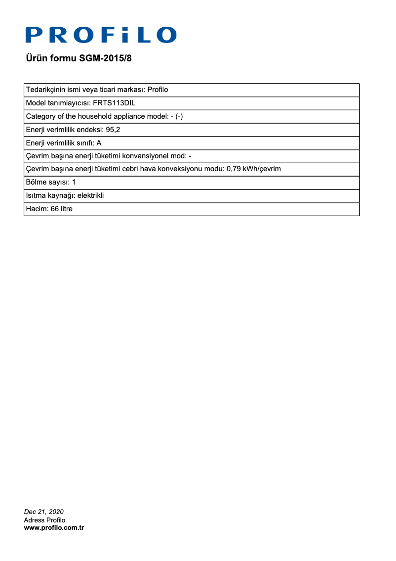 Page 1 de la notice Mode d'emploi Profilo FRTS113DIL