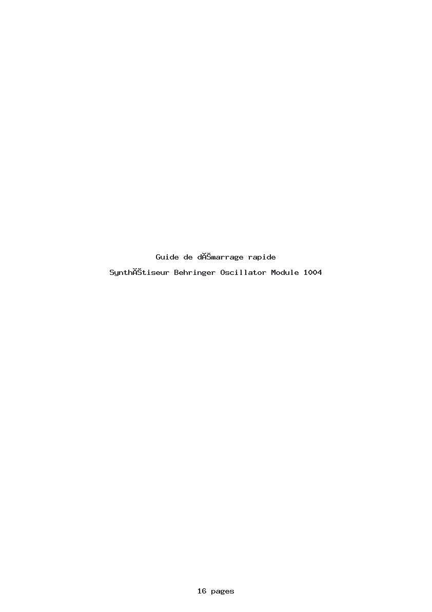 Page 1 de la notice Guide de démarrage rapide Behringer Oscillator Module 1004