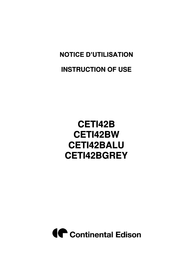 Page 1 de la notice Manuel utilisateur Continental Edison CETI42BALU