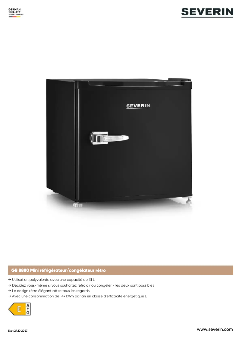 Page 1 de la notice Fiche technique Severin GB 8880