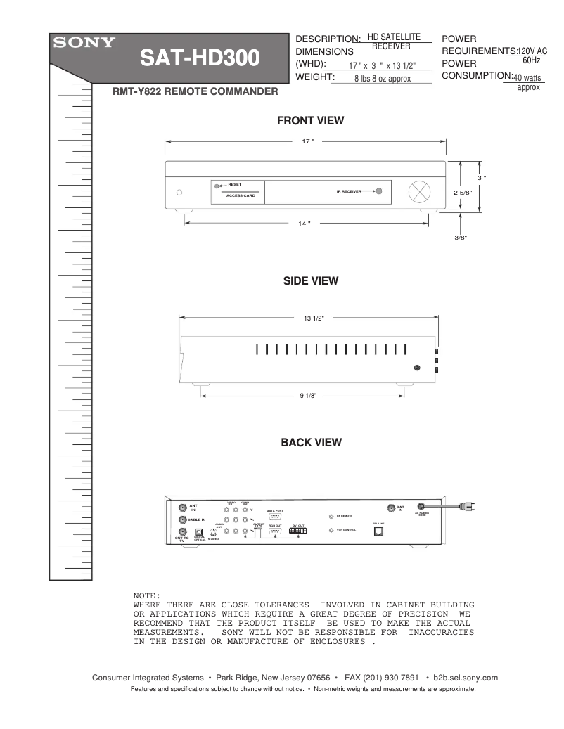 Page 1 de la notice Guide d'installation Sony SAT-HD300
