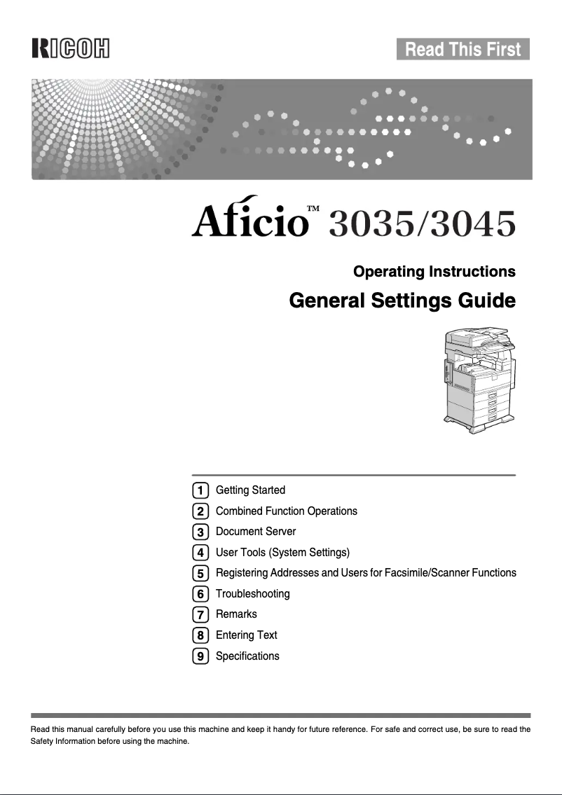 Page 1 de la notice Manuel utilisateur Ricoh Aficio 3045