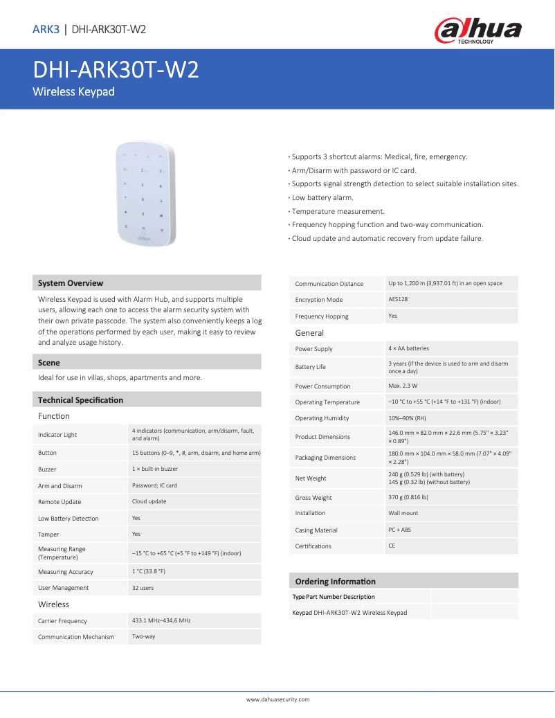 Page 1 of the manual User Manual Dahua Technology ARK30T-W2