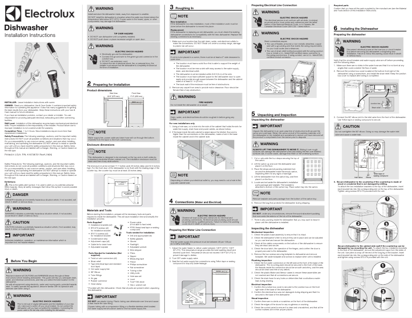 Página 1 del manual Guía de instalación Electrolux EIDW1815US