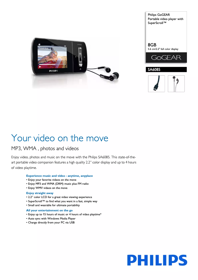 Image de la première page du manuel de l'appareil GoGear SA6085