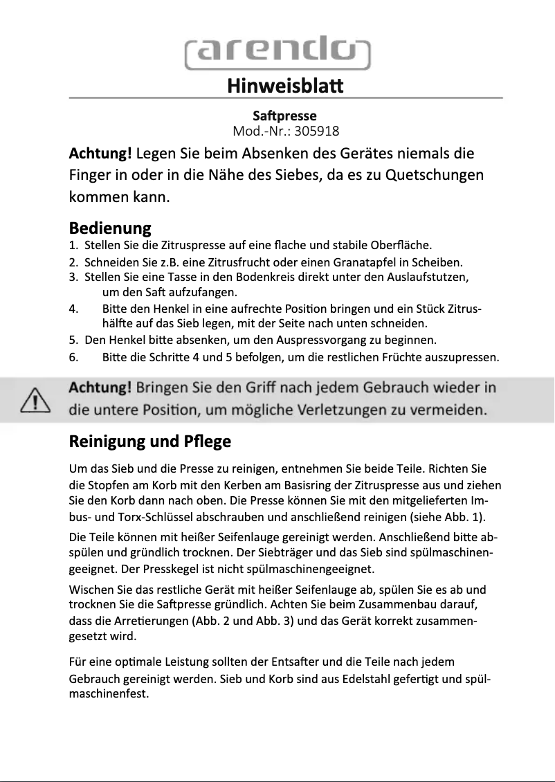 Page 1 de la notice Manuel utilisateur Arendo 305918