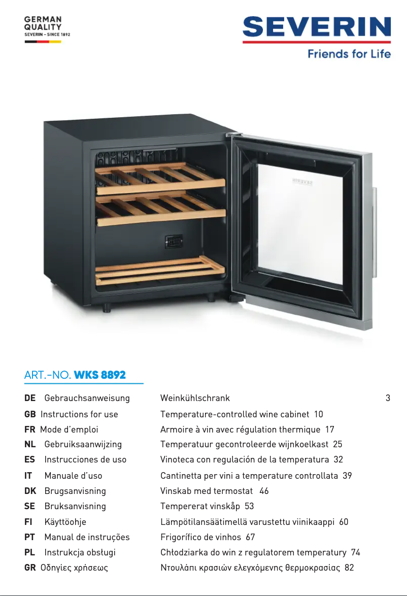 Page 1 de la notice Manuel utilisateur Severin WKS 8892