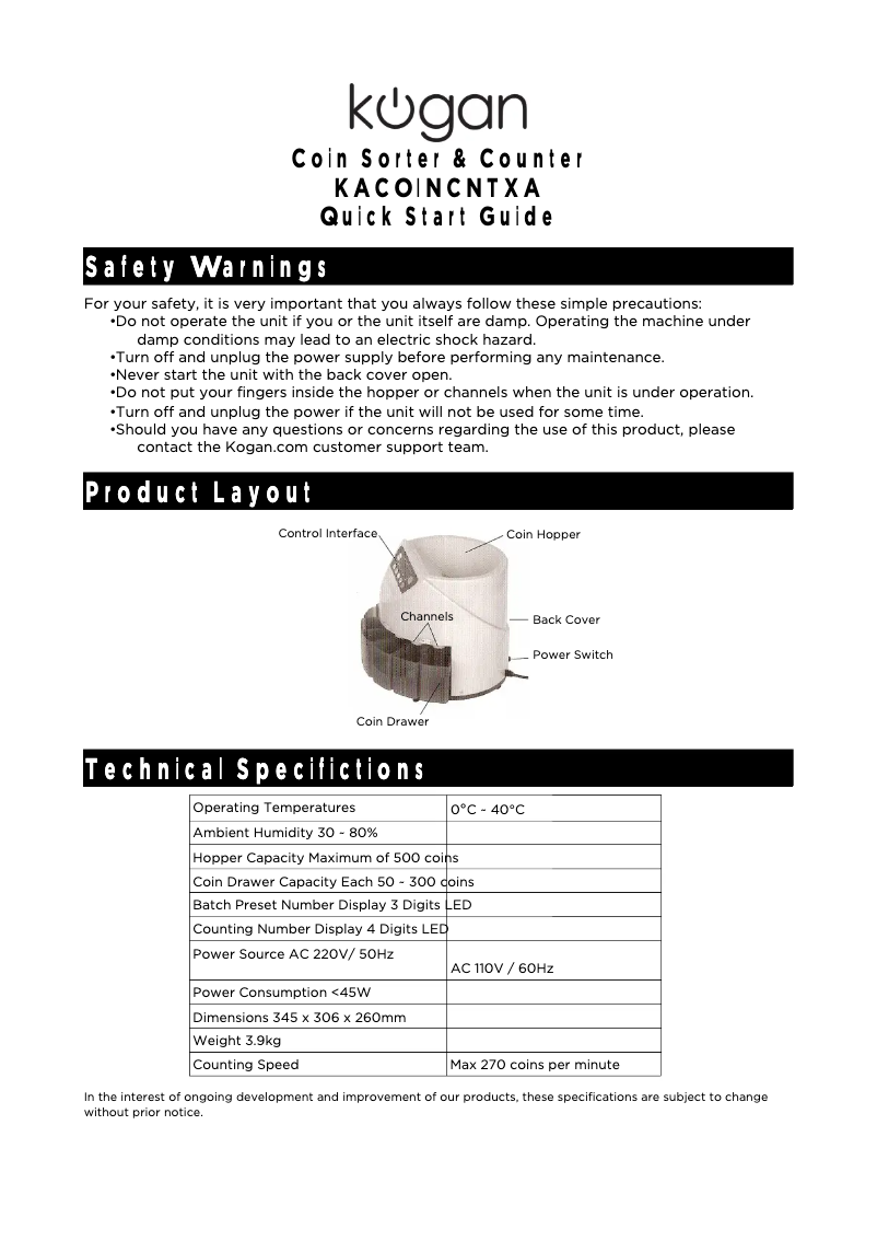 Page 1 de la notice Manuel utilisateur Kogan KACOINCNTBA