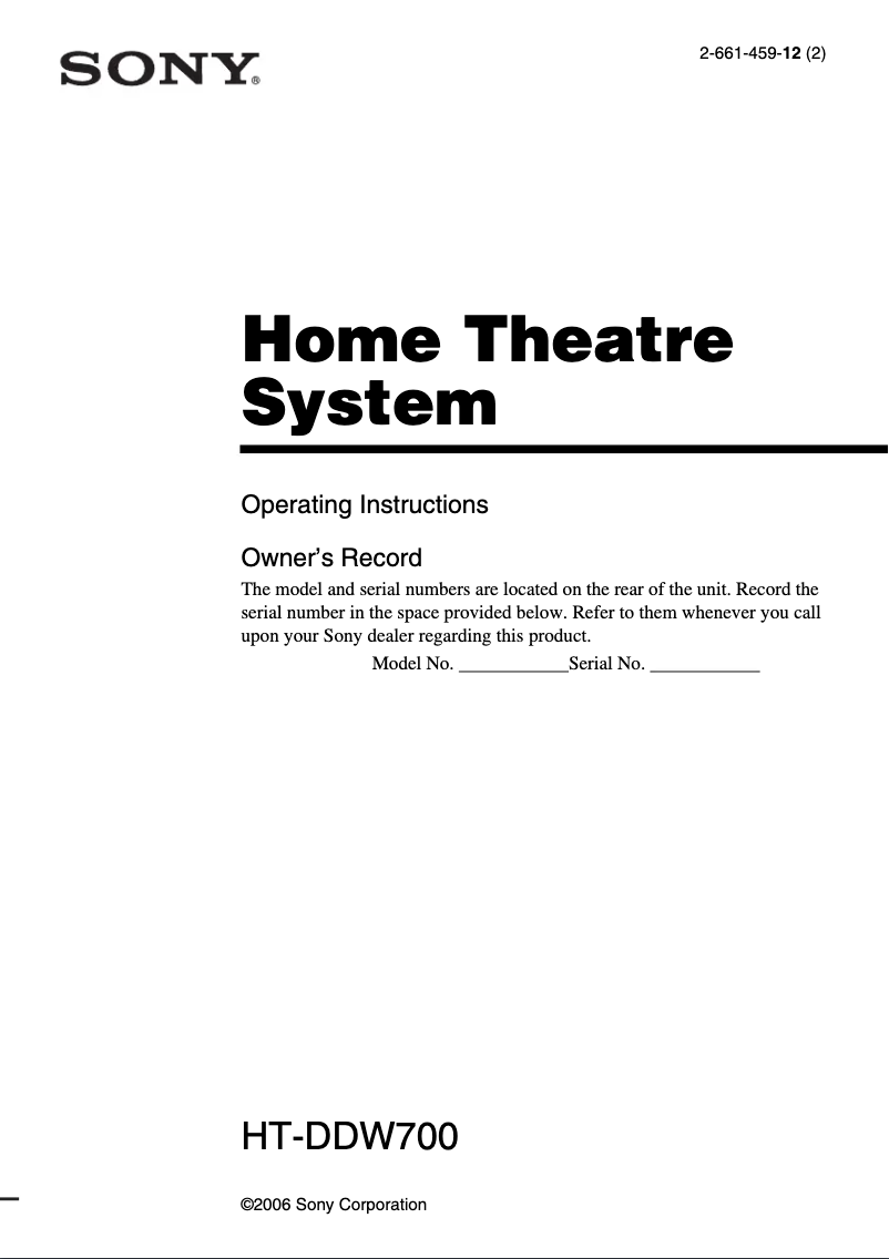 Page 1 de la notice Manuel utilisateur Sony HT-DDW700