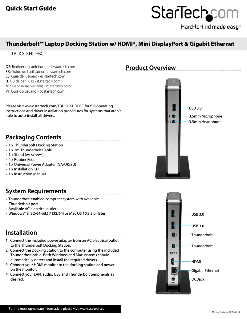 Página 1 del manual Manual de usuario StarTech.com TBDOCKHDPBC