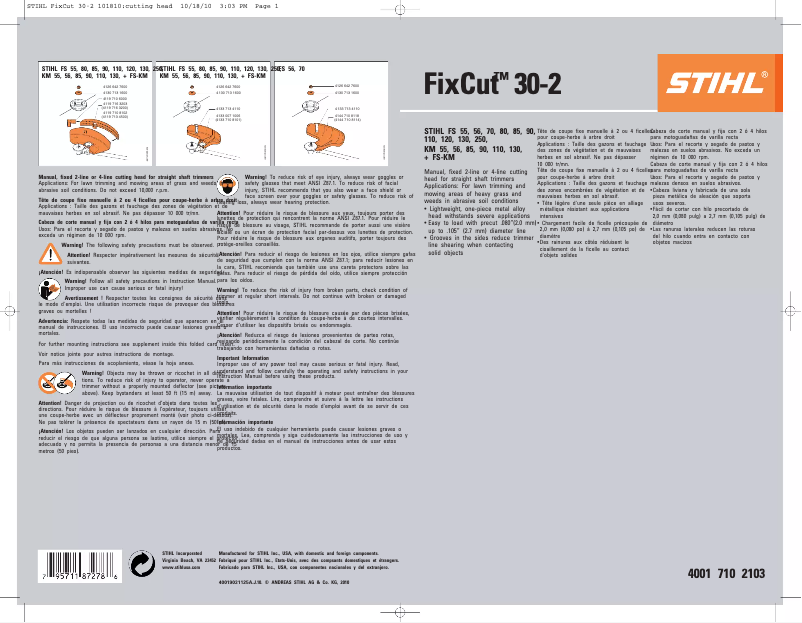 Page 1 de la notice Manuel utilisateur Stihl FixCut Line Head