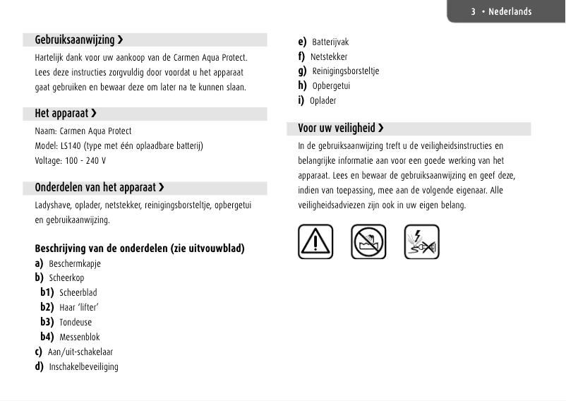 Page 1 de la notice Manuel utilisateur Carmen Aqua Protect LS140