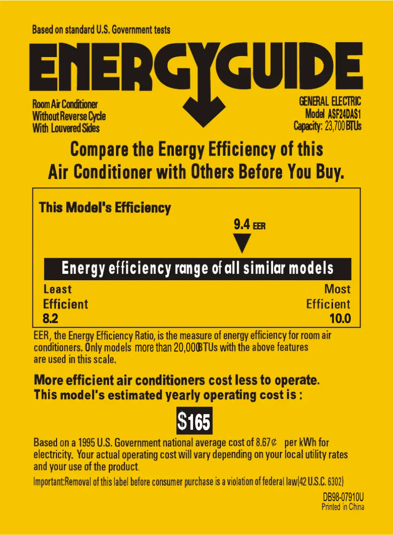 Página 1 del manual Etiqueta energética GE ASF24DA