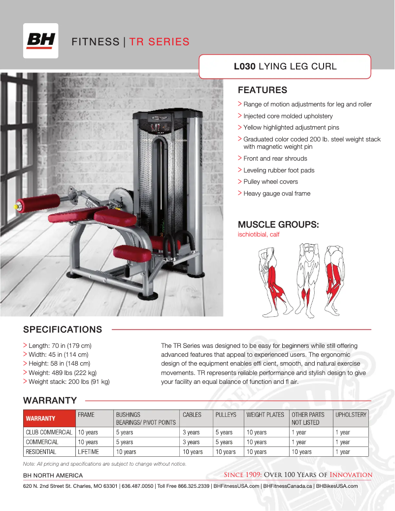 Page 1 of the manual Technical Sheet BH Fitness L030