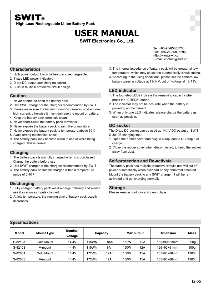 Page 1 de la notice Manuel utilisateur SWIT S-8210S