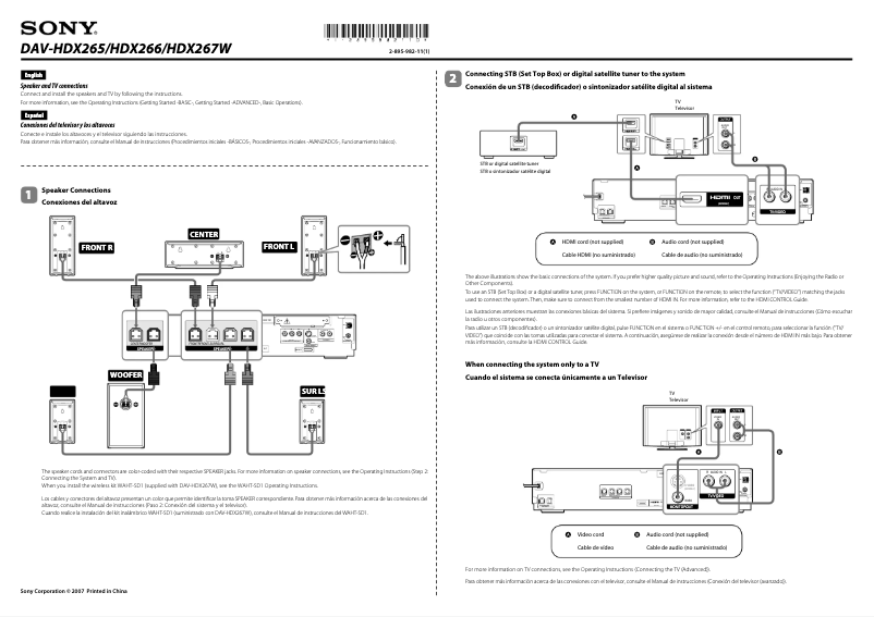 Page 1 de la notice Guide d'installation Sony DAV-HDX266