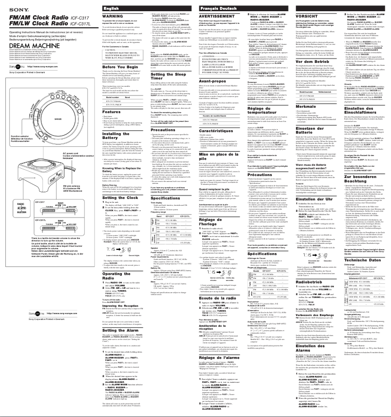 Page 1 de la notice Manuel utilisateur Sony ICF-C317