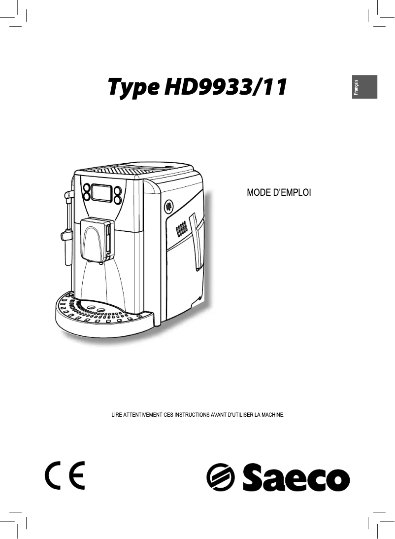 Page 1 of the manual User Manual Philips Saeco HD9933
