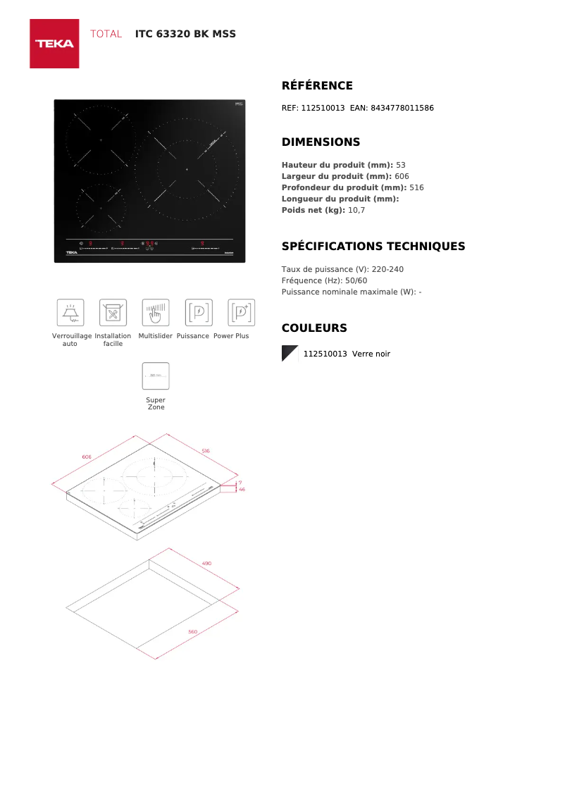 Page 1 de la notice Fiche technique Teka ITC 63320 MSS