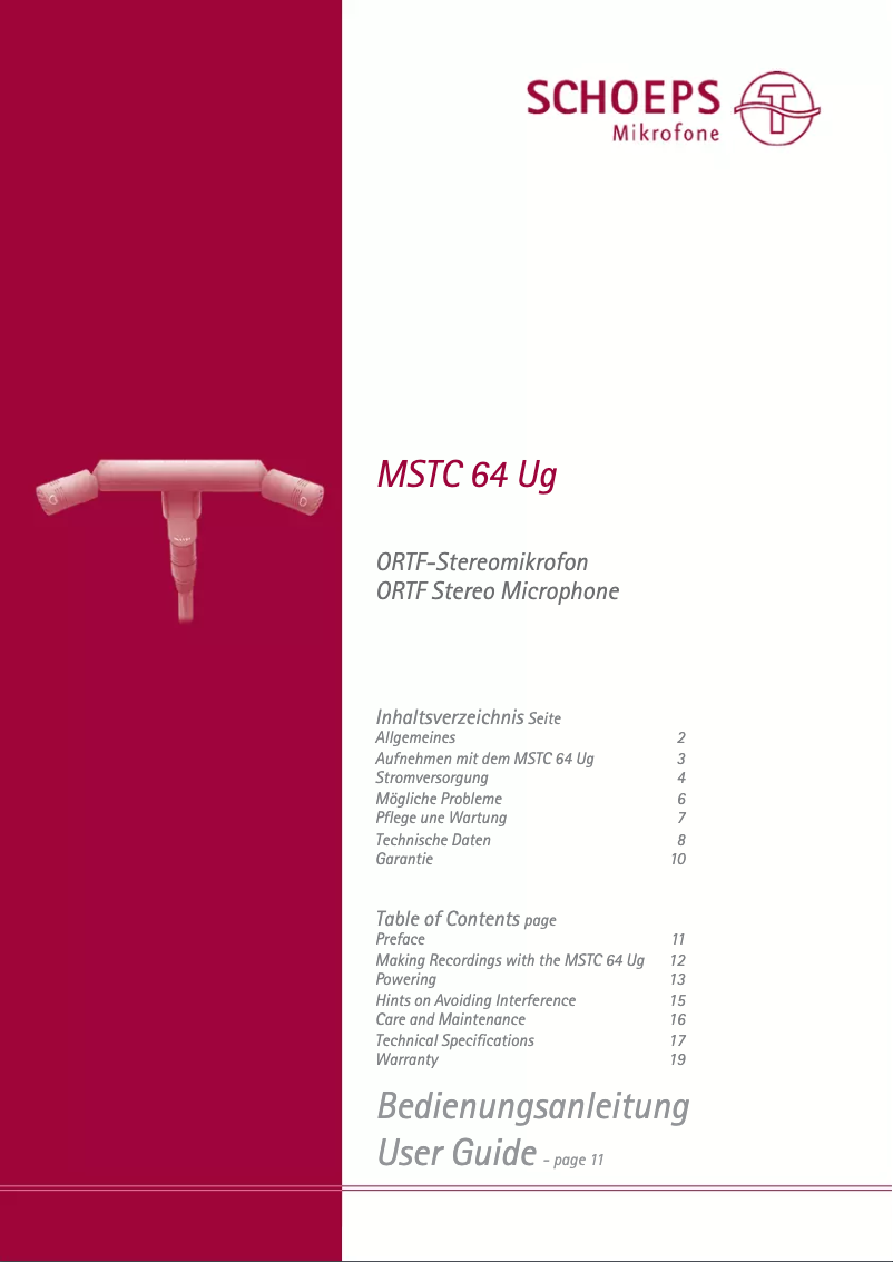 Página 1 del manual Manual de usuario Schoeps MSTC 64