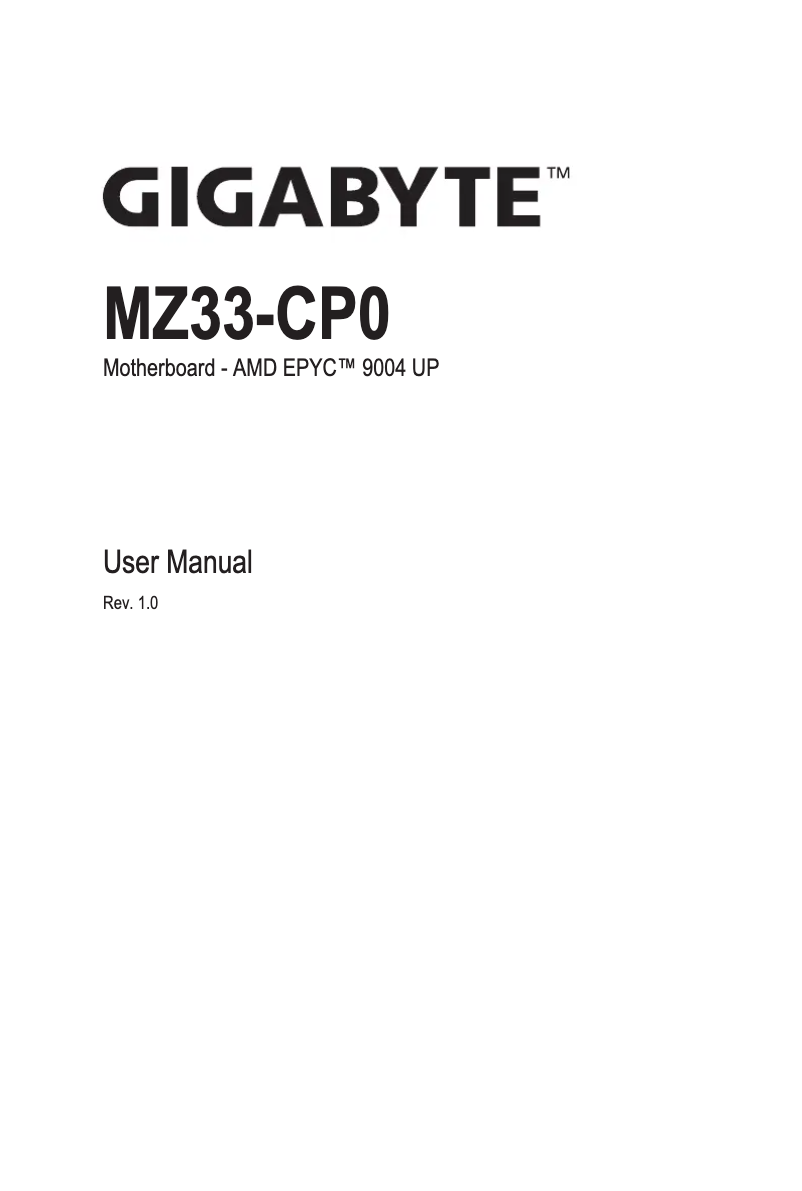 Page 1 de la notice Manuel utilisateur Gigabyte MZ33-CP0