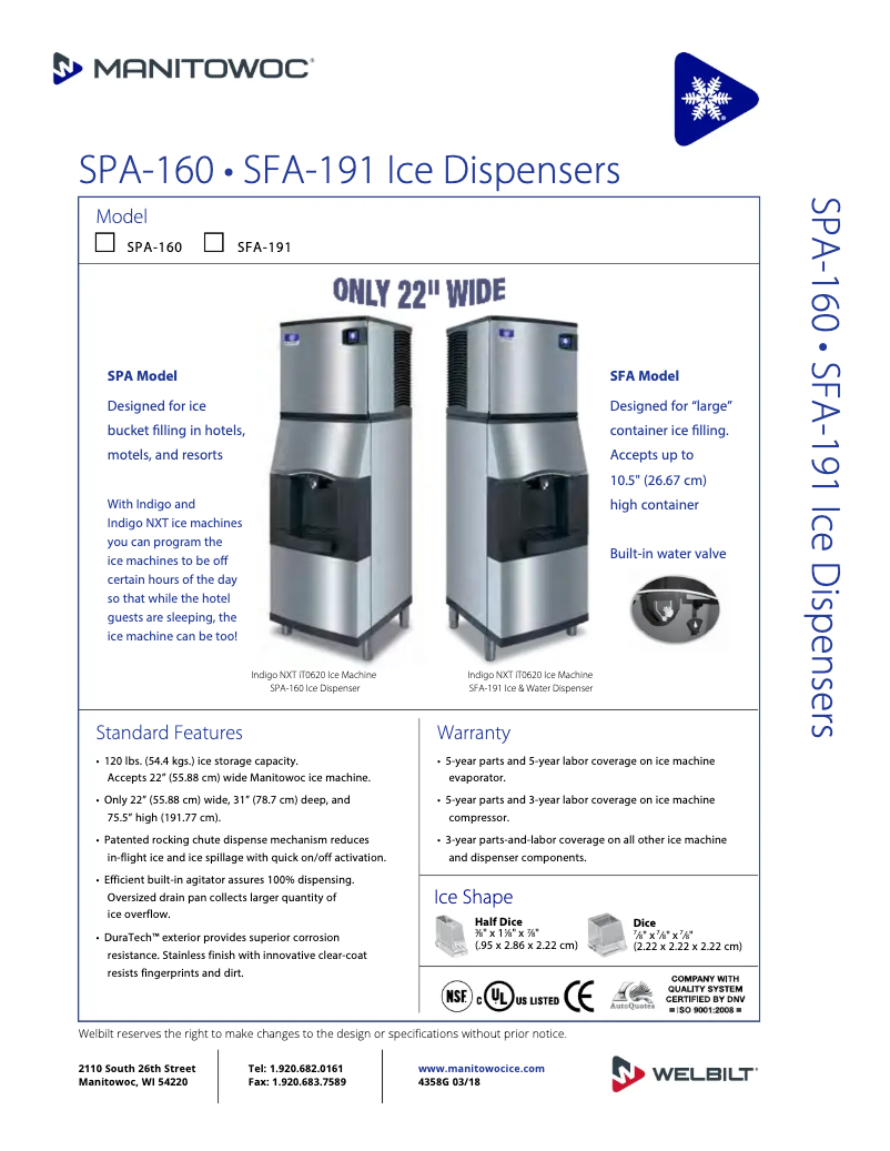 Página 1 del manual Ficha técnica Manitowoc SFA-191