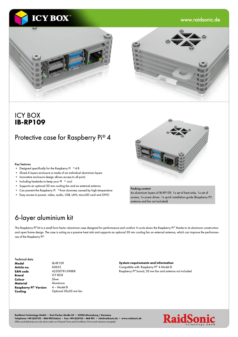 Page 1 of the manual Technical Sheet Icy Box IB-RP109