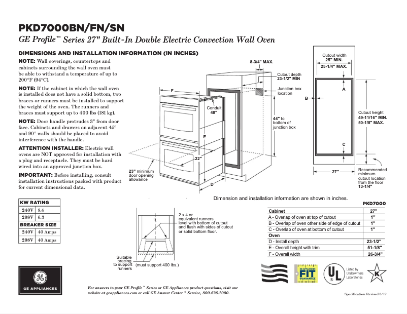 Página 1 del manual Ficha técnica GE Profile PKD7000BNTS