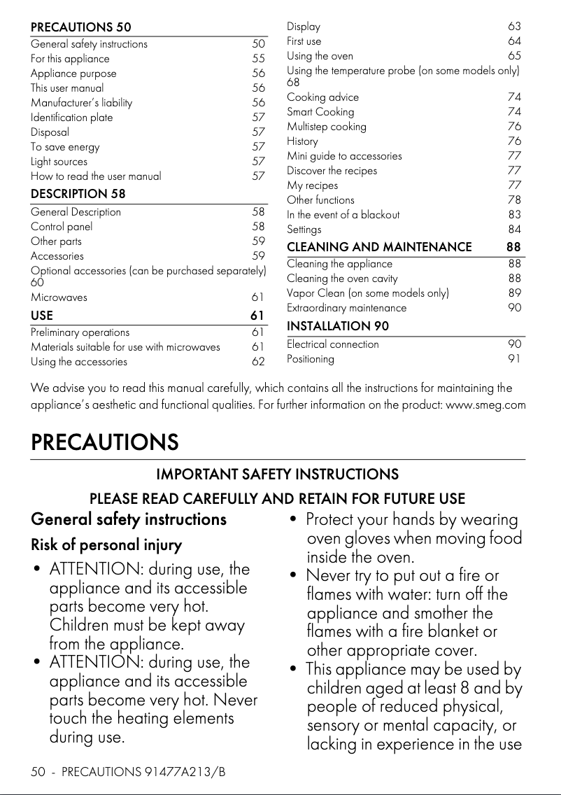 Página 1 del manual Manual de usuario Smeg SO4104M2PG